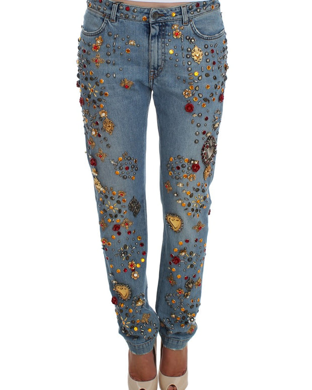 Crystal Roses Heart Embellished Jeans