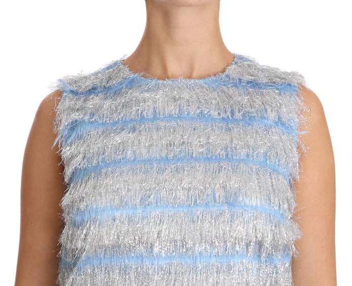 Elegant Light Blue Fringe Shift Dress