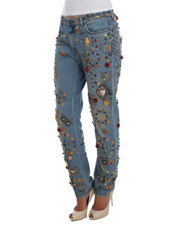 Crystal Roses Heart Embellished Jeans