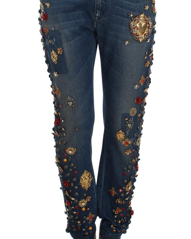 Crystal Roses Heart Embellished Jeans
