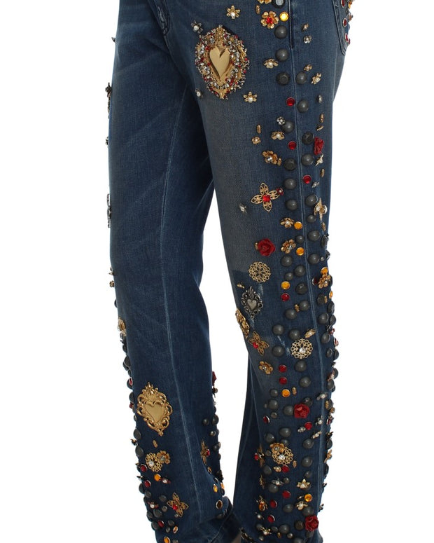 Crystal Roses Heart Embellished Jeans
