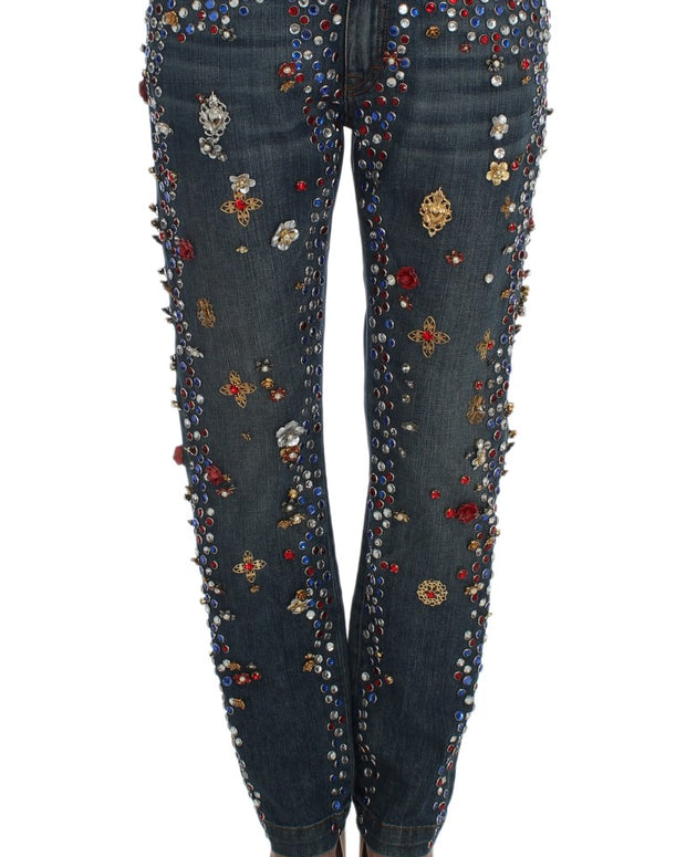 Crystal Roses Heart Embellished Jeans