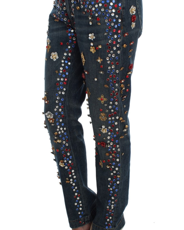 Crystal Roses Heart Embellished Jeans