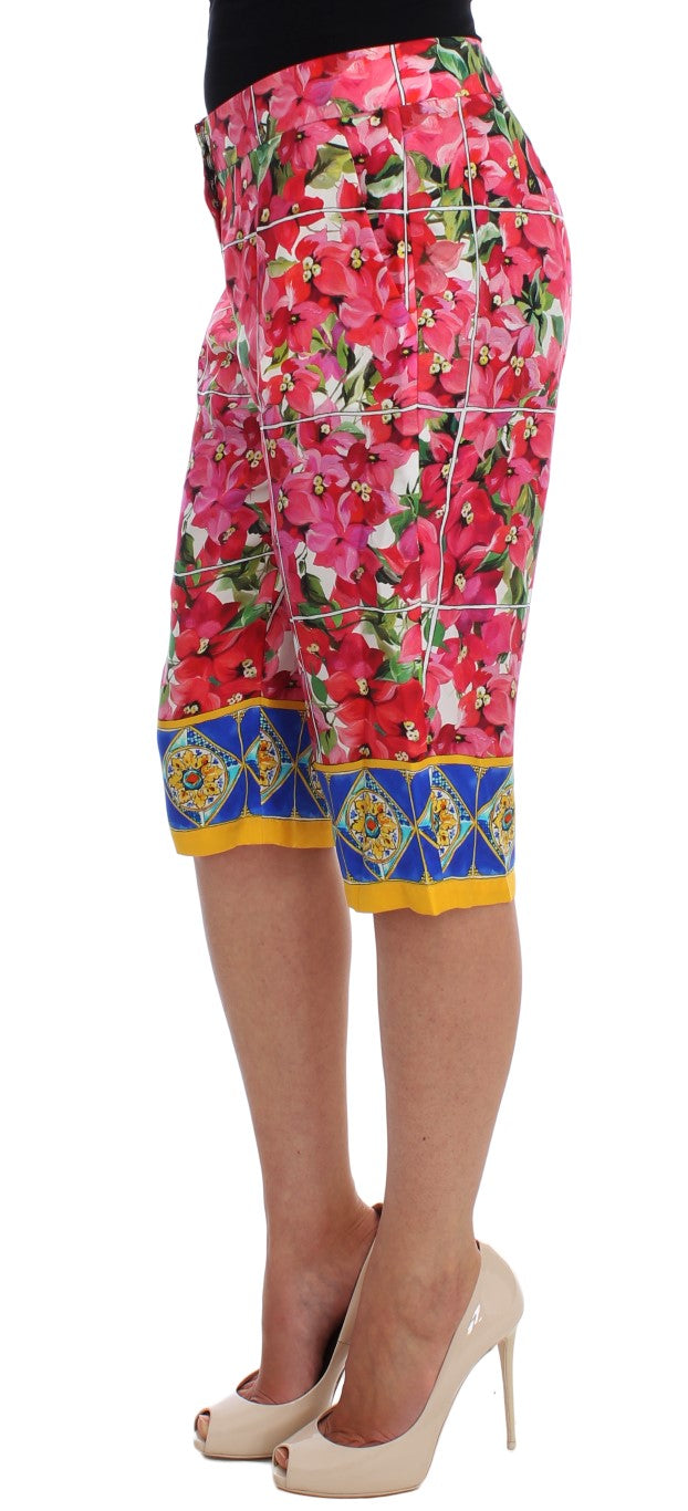 Multicolor Floral Silk Capri Pants