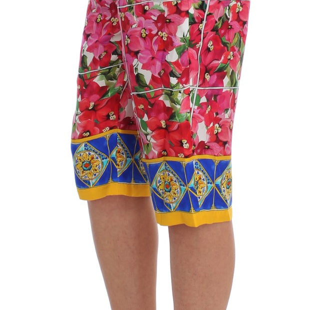 Multicolor Floral Silk Capri Pants