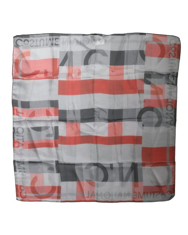 Gray Red Silk Square Neck Wrap Scarf