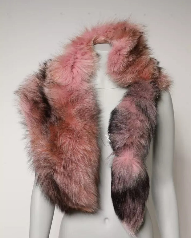 Pink Frost Fox Fur Neck Warmer Winter Scarf