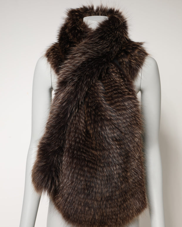 Brown Raccoon Fur Neck Warmer Winter Scarf