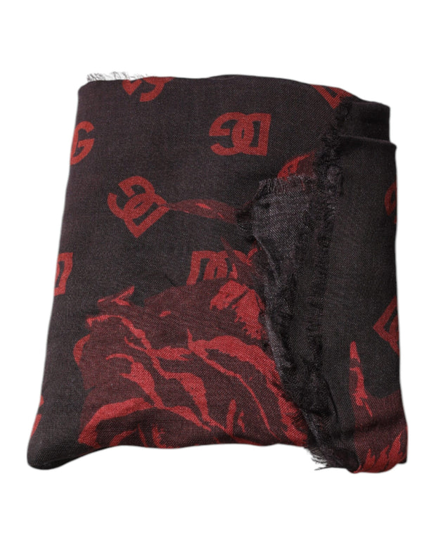Black Red Floral Modal Wrap Shawl Scarf
