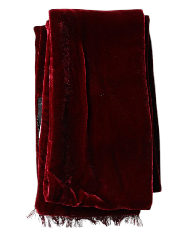 Maroon Silk Fringes Skinny Neck Wrap Scarf
