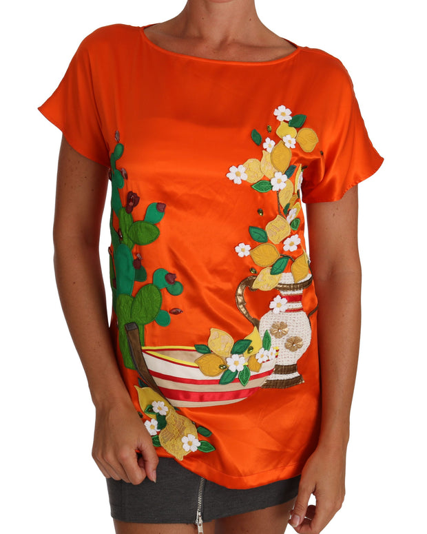 Silk Orange Lemon Crystal T-shirt Top