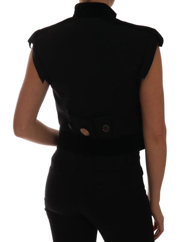 Black Embellished Floral Military Jacket Vest