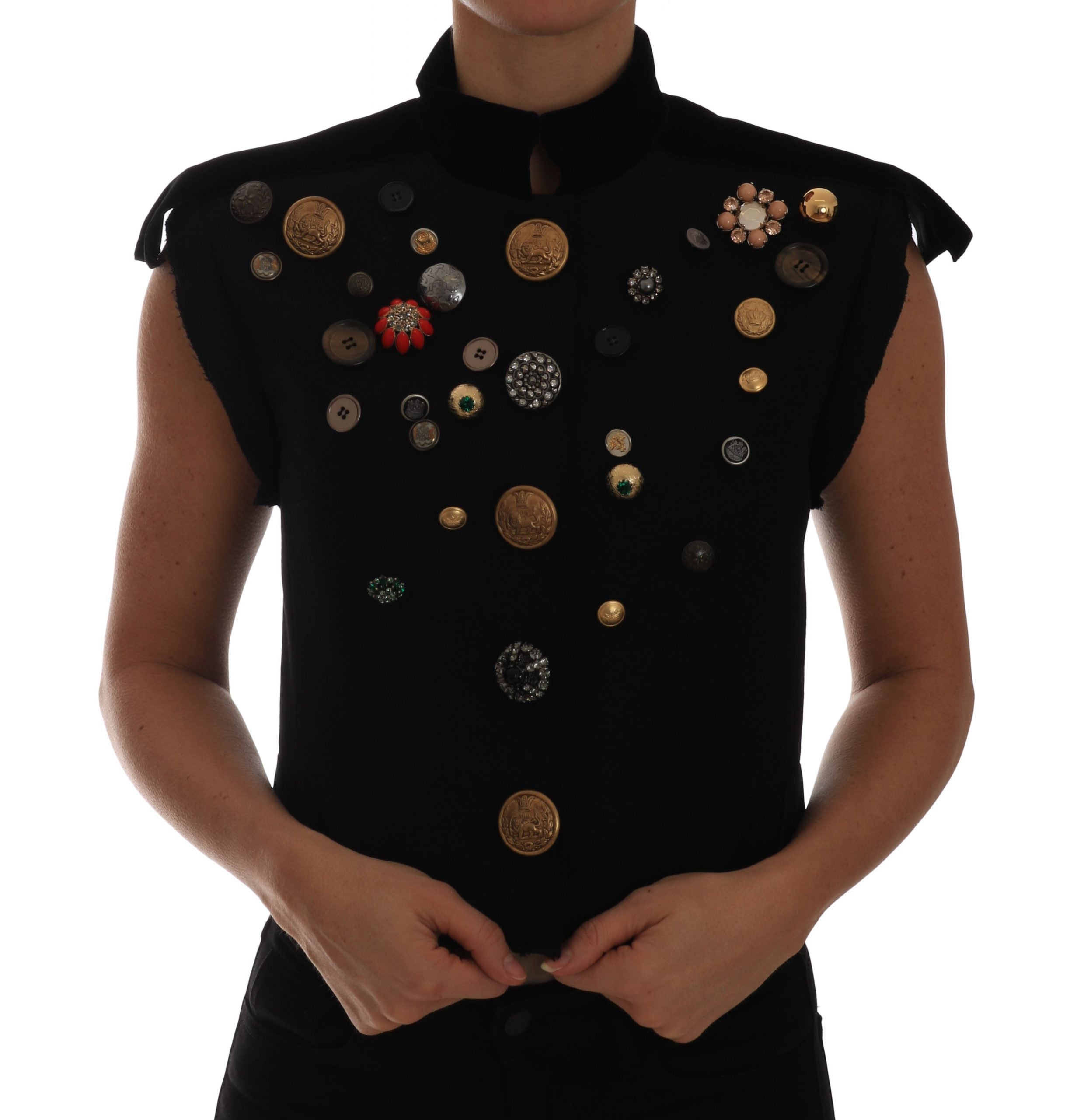 Embellished Black Military Style Vest