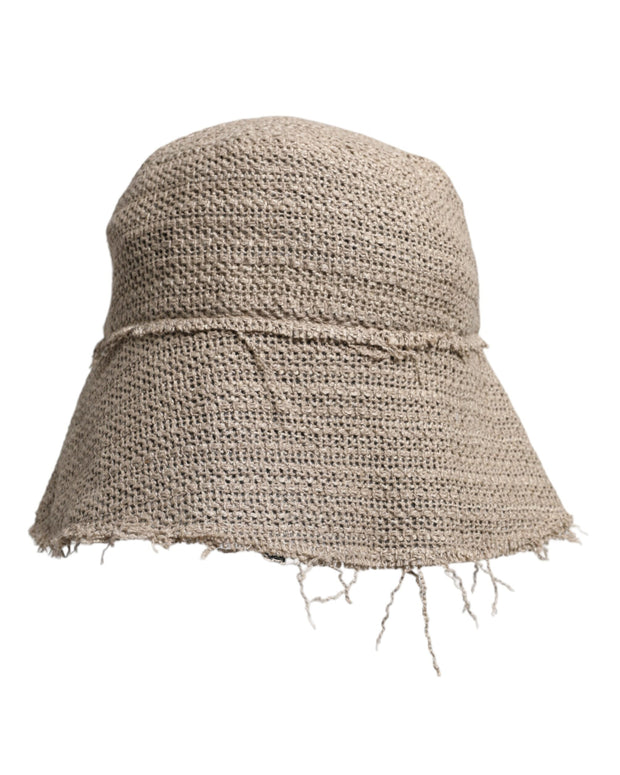Beige Linen Wide Brim Bucket Hat