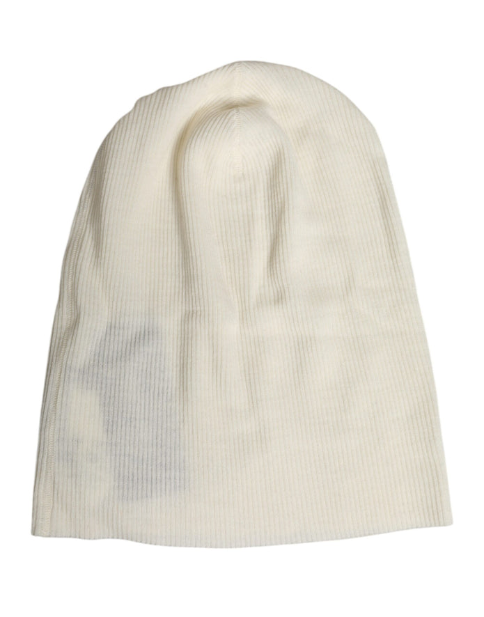 Beige Wool Blend Knitted Beanie Cap