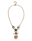 Gold Brass Lily Crystal Sacred Heart Pendant Necklace