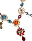 Gold Brass Chain Floral Sicily Charms Statement Necklace