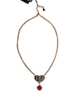 Gold Brass Cuore Heart Rose Crystal Embellished Necklace