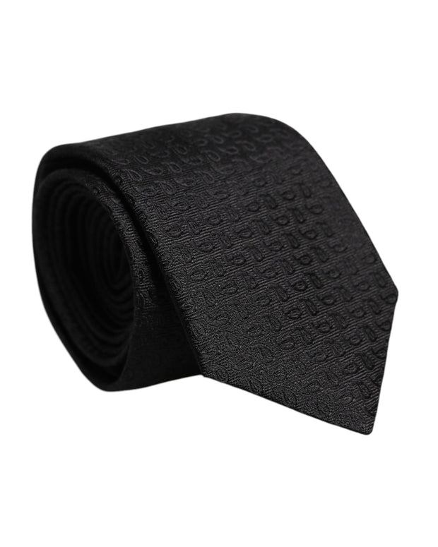 Black Patterned Silk Adjustable Necktie Tie