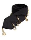 Black Logo Embellished Adjustable Necktie Tie