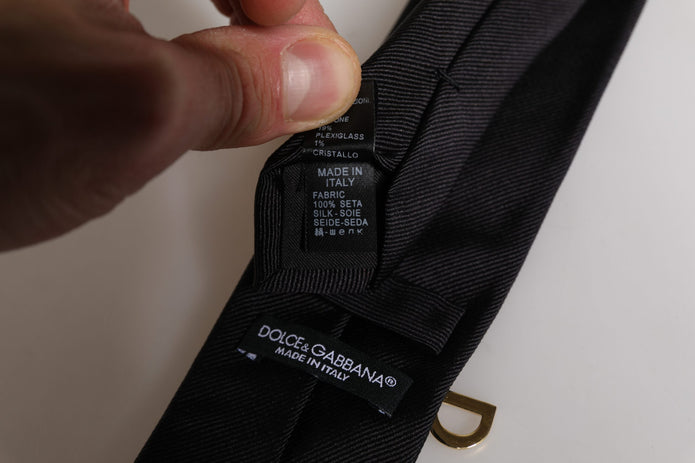 Black Logo Embellished Adjustable Necktie Tie