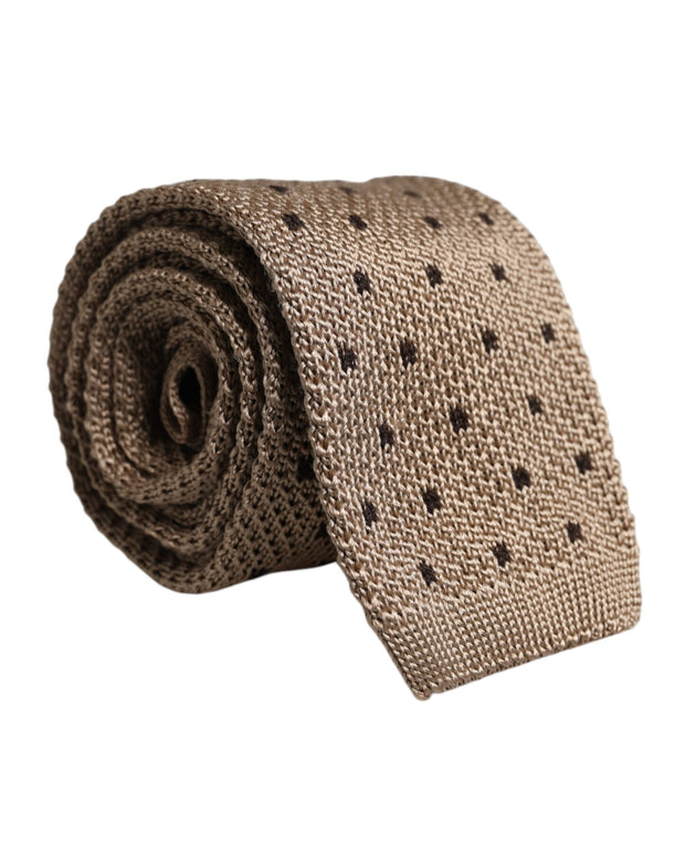 Beige Polka Dot Silk Adjustable Necktie Tie