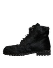 Black Pony Style Leather Mid Calf Boots Shoes