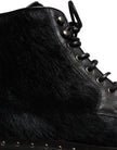 Black Pony Style Leather Mid Calf Boots Shoes