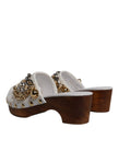 White Raffia Clogs Bejeweled Chain Sandals Shoes