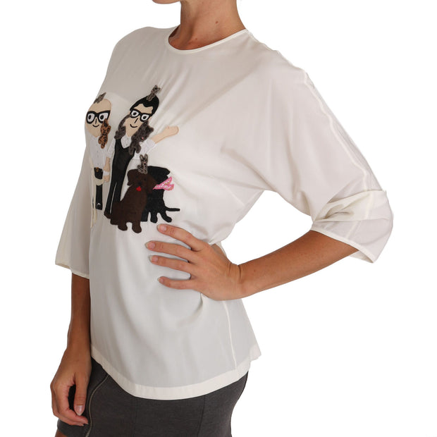 Chic Figure Family Applique Silk Top