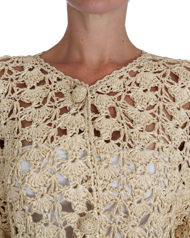 Beige Cardigan Crochet Knitted Raffia Sweater