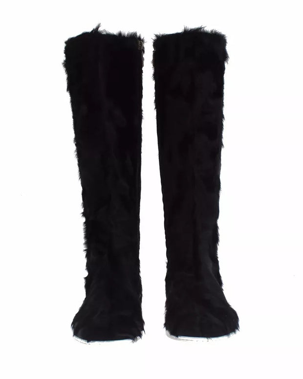 Black Xiangao Lamb Fur Leather Boots Shoes