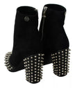 Black Suede Studded Heels Ankle Boots Shoes