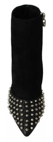 Black Suede Studded Heels Ankle Boots Shoes