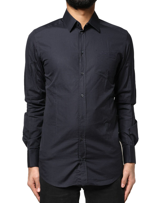 Dark Blue GOLD Cotton Long Sleeves Dress Shirt