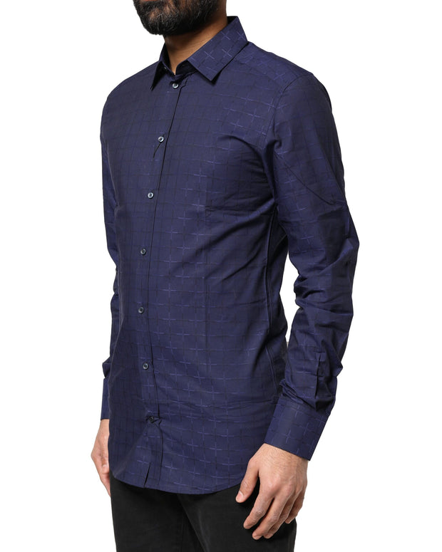 Blue Check Tartan GOLD Formal Dress Shirt