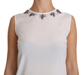 White Silk Embellished Crystal Dragonfly Top