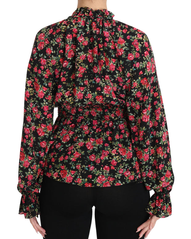 Black Rose Print Floral Shirt Top Blouse