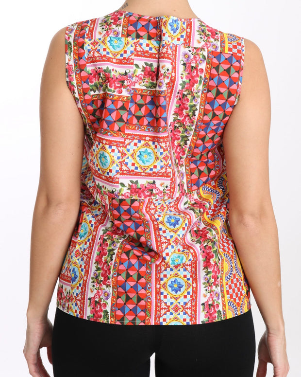 Carretto Print Pure Cotton Tank Top Floral Blouse