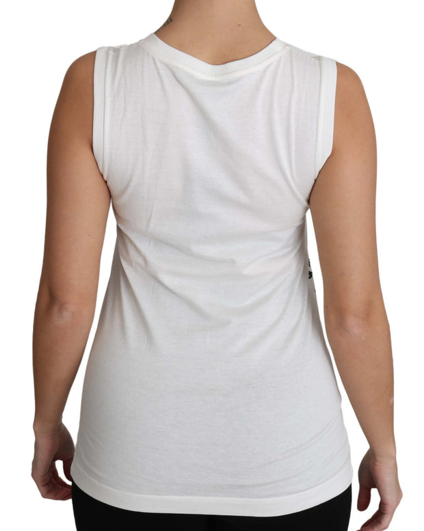 White Cotton #dgfamily Sleeveless Shirt Tank Top