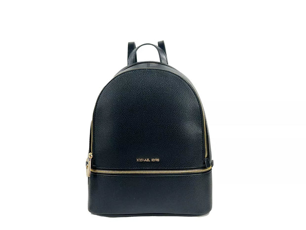 Rhea Medium Leather Backpack Bookbag Black