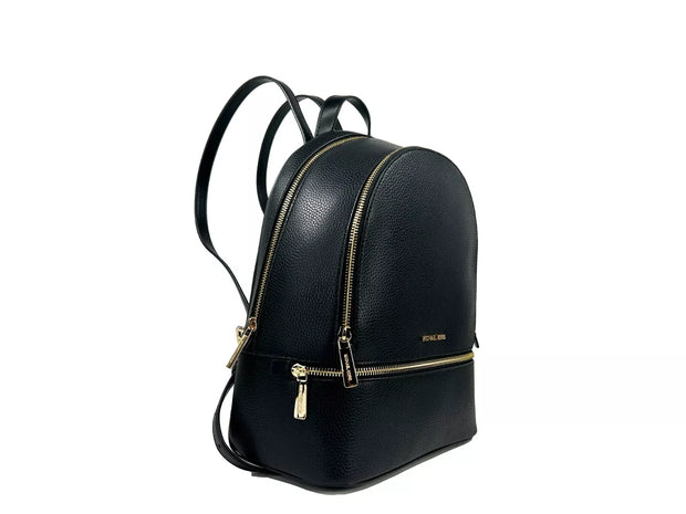 Rhea Medium Leather Backpack Bookbag Black