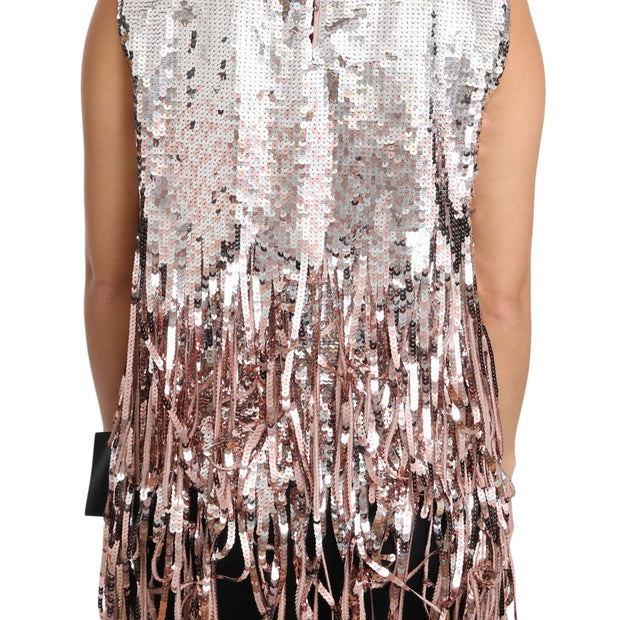 Golden Pink Sequined Fringe Elegance Top