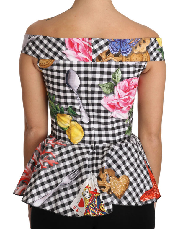 Black and White Corset Blouse Sicily Lemon Check Top