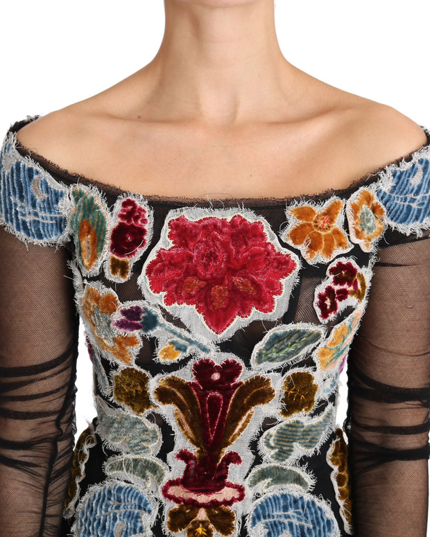 Black Floral Ricamo Top T-shirt Blouse