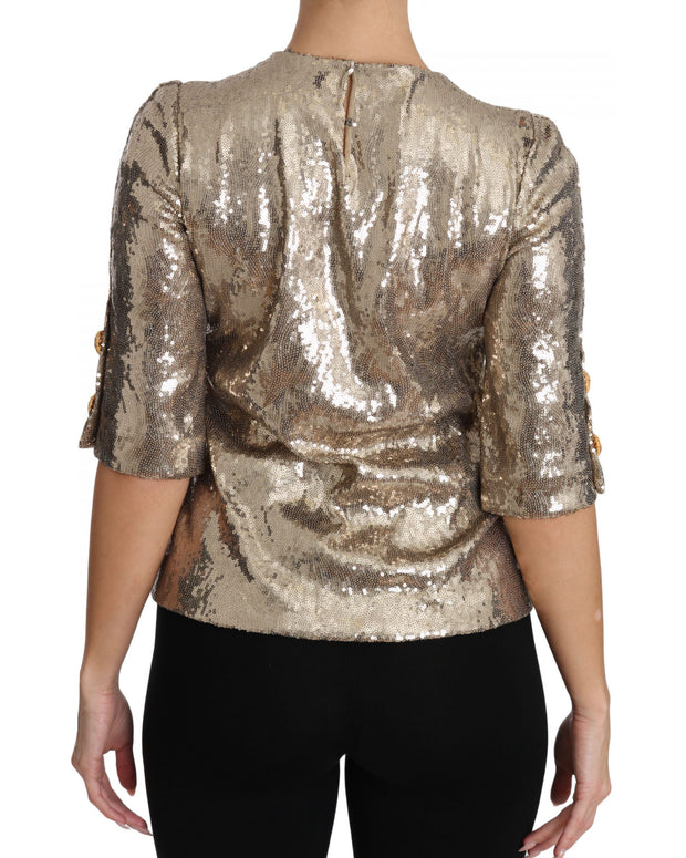 Gold Sequined Parrot Crystal Blouse