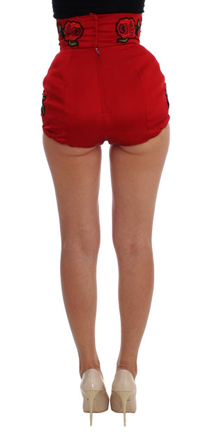 Elegant Silk High Waist Embroidered Shorts