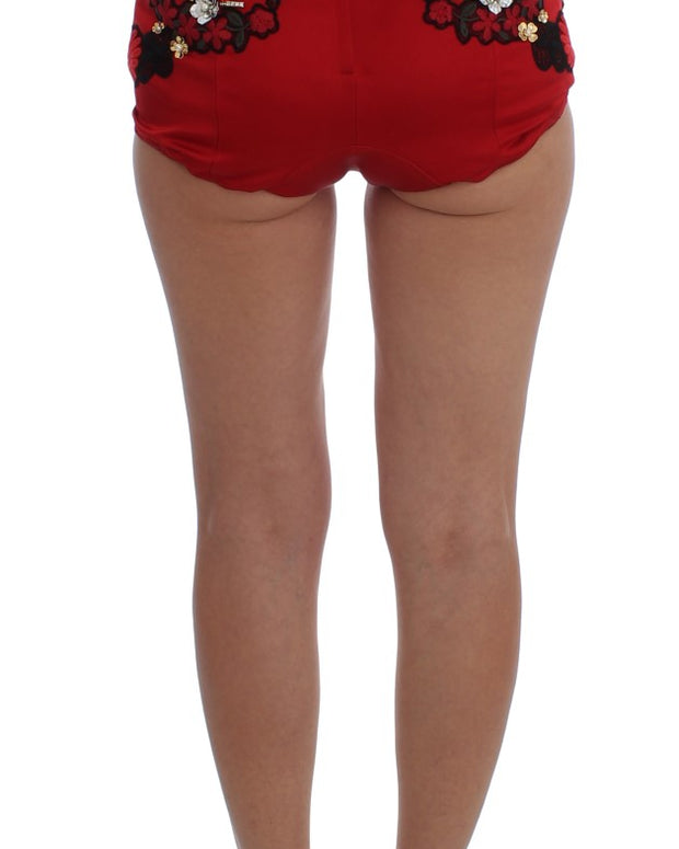 Red Silk Crystal Roses Shorts