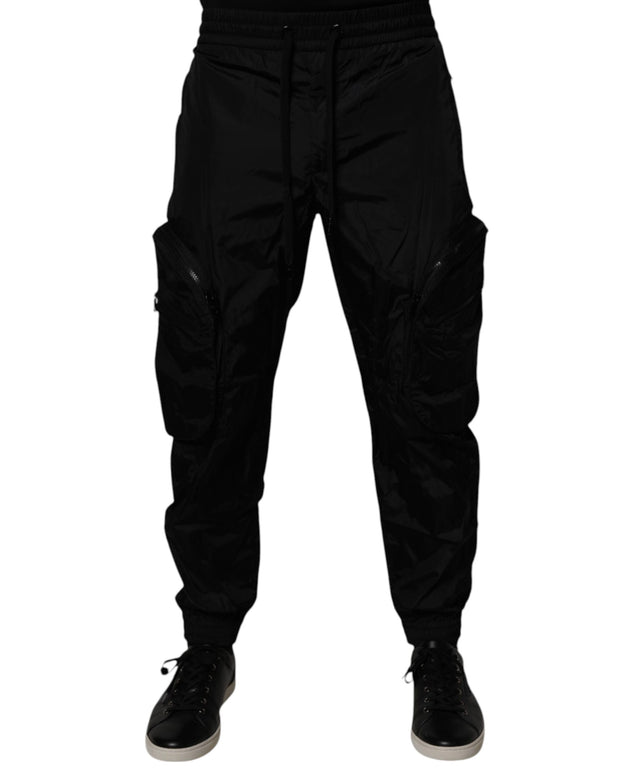 Black Nylon Cargo Jogger Men Sweatpants Pants