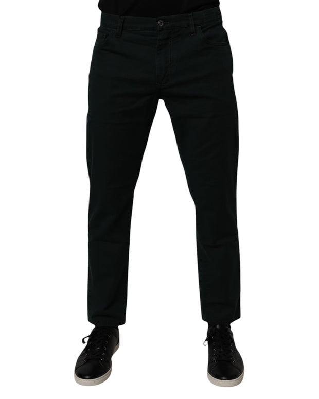 Dark Green Cotton Loose Men Denim Jeans